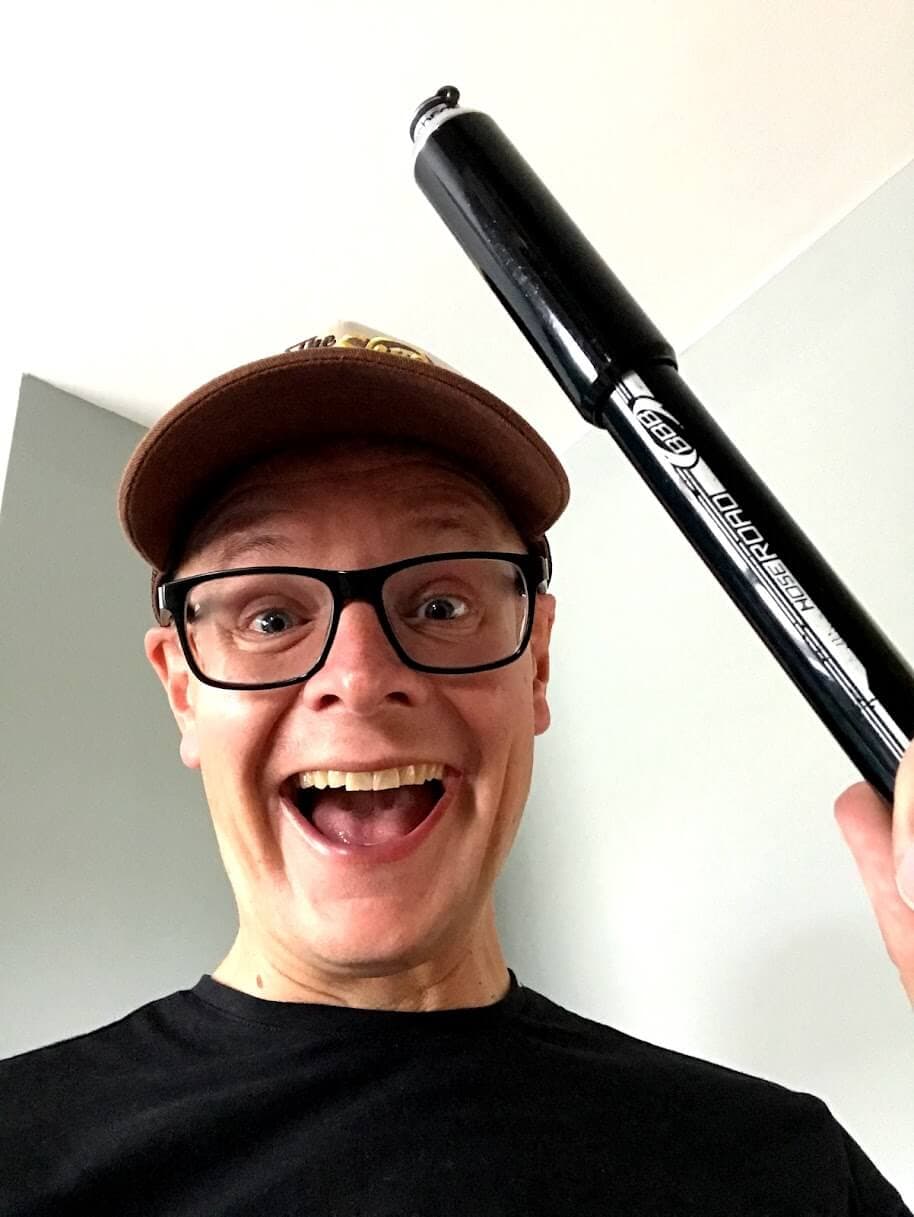 Matt Moore Freelance Web Developer happy to have found bicycle pump