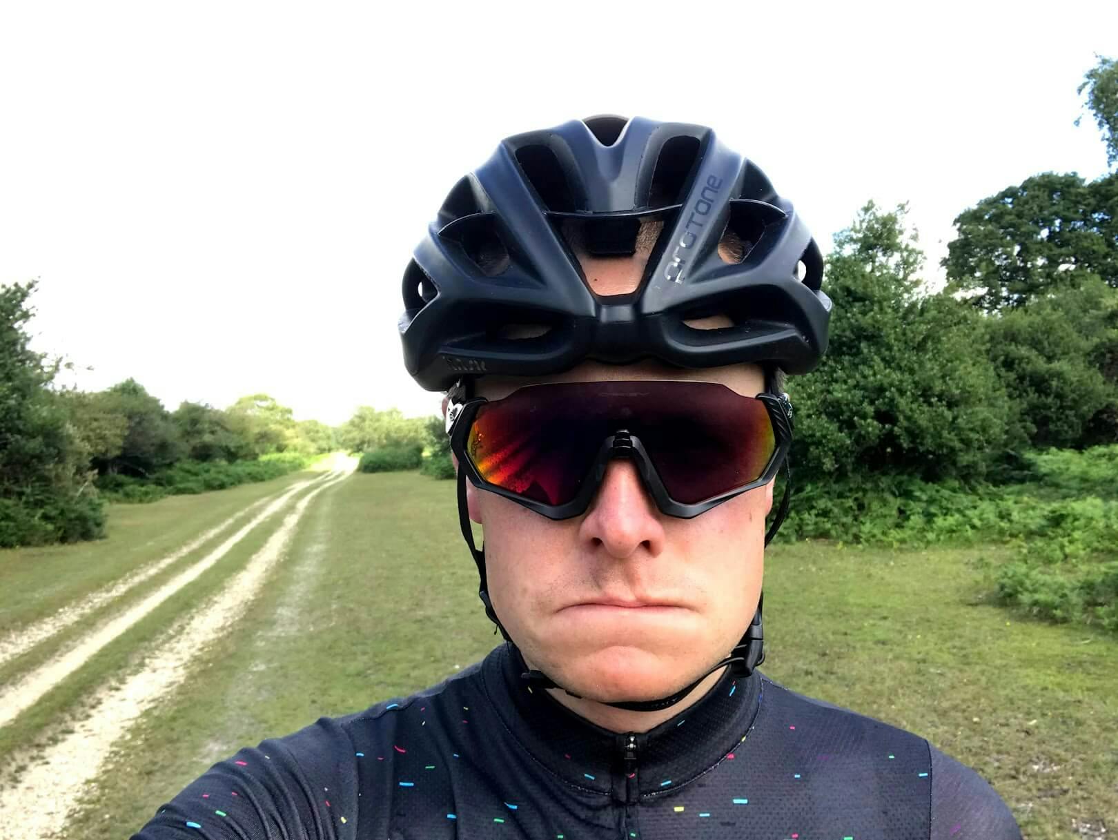 Matt Moore Freelance Web Developer serious looking selfie when out on a ride in the New Forest